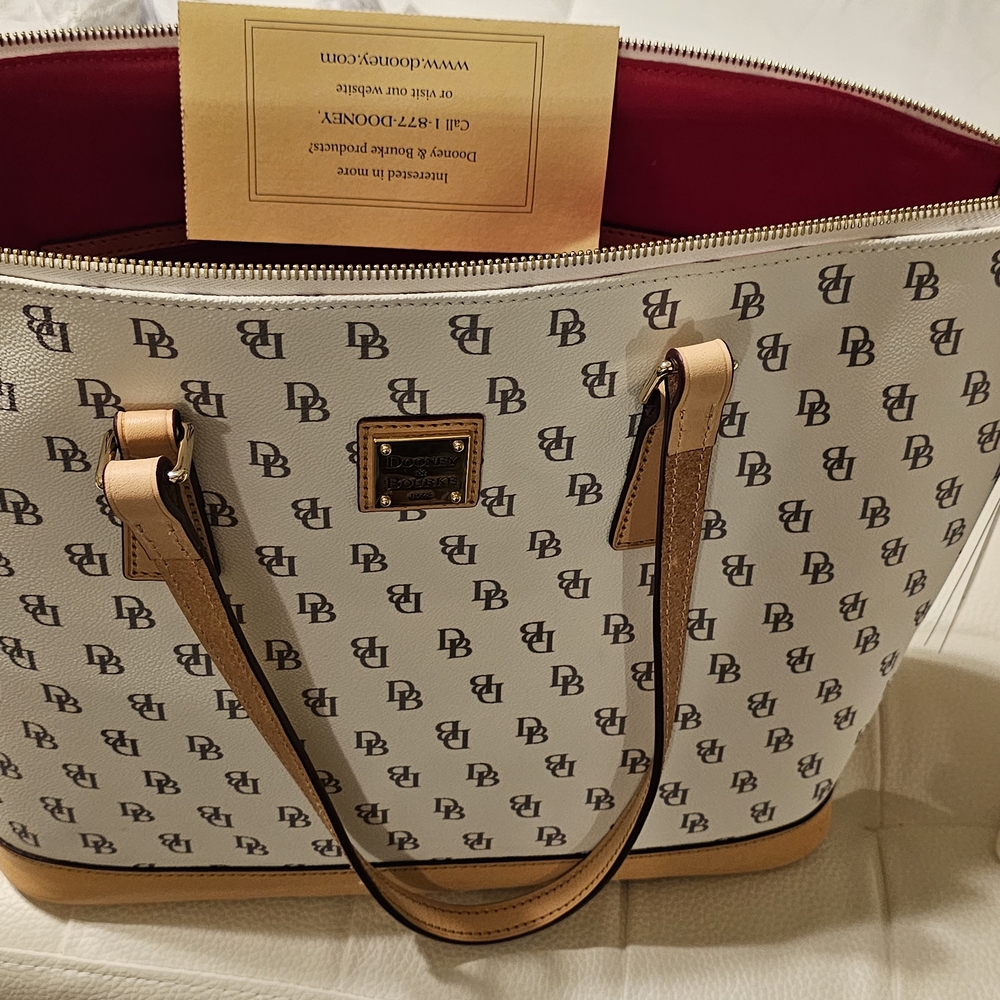 Dooney & Bourke White and Tan Monogram Tote